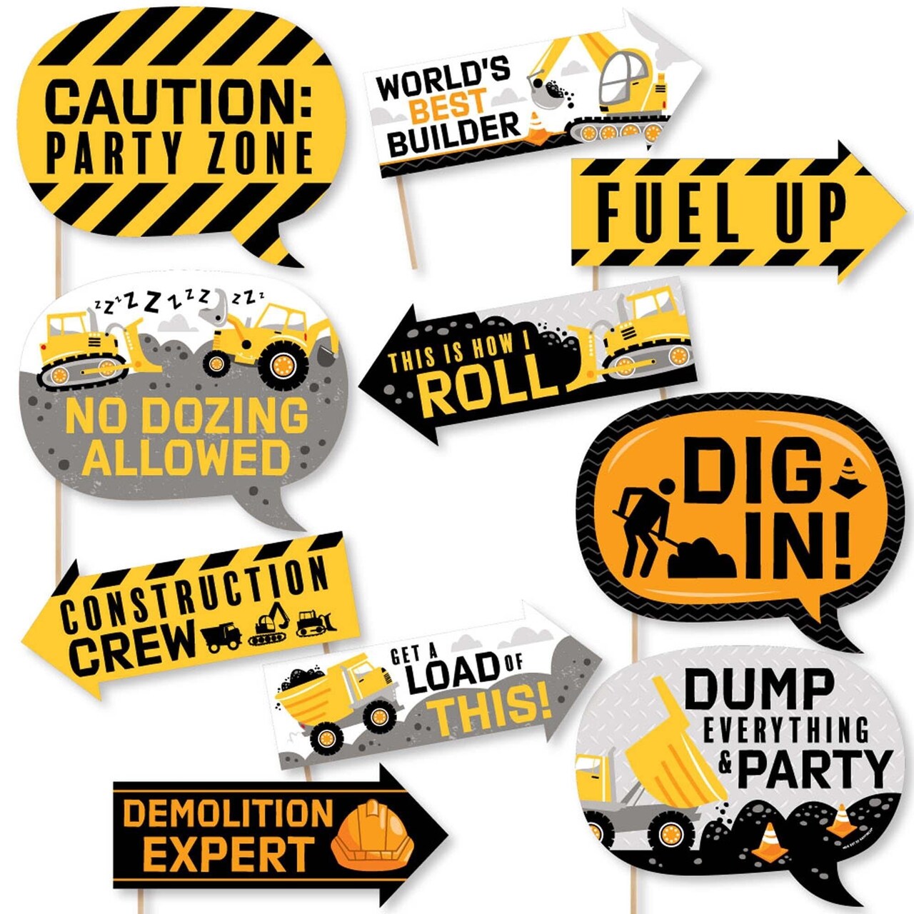 Big Dot of Happiness Funny Dig It - Construction Party Zone - Baby Shower or Birthday Party Photo Booth Props Kit - 10 Piece